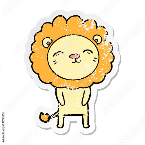 distressed sticker of a cartoon lion