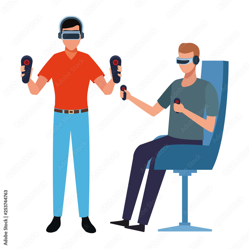 People playing with virtual reality glasses