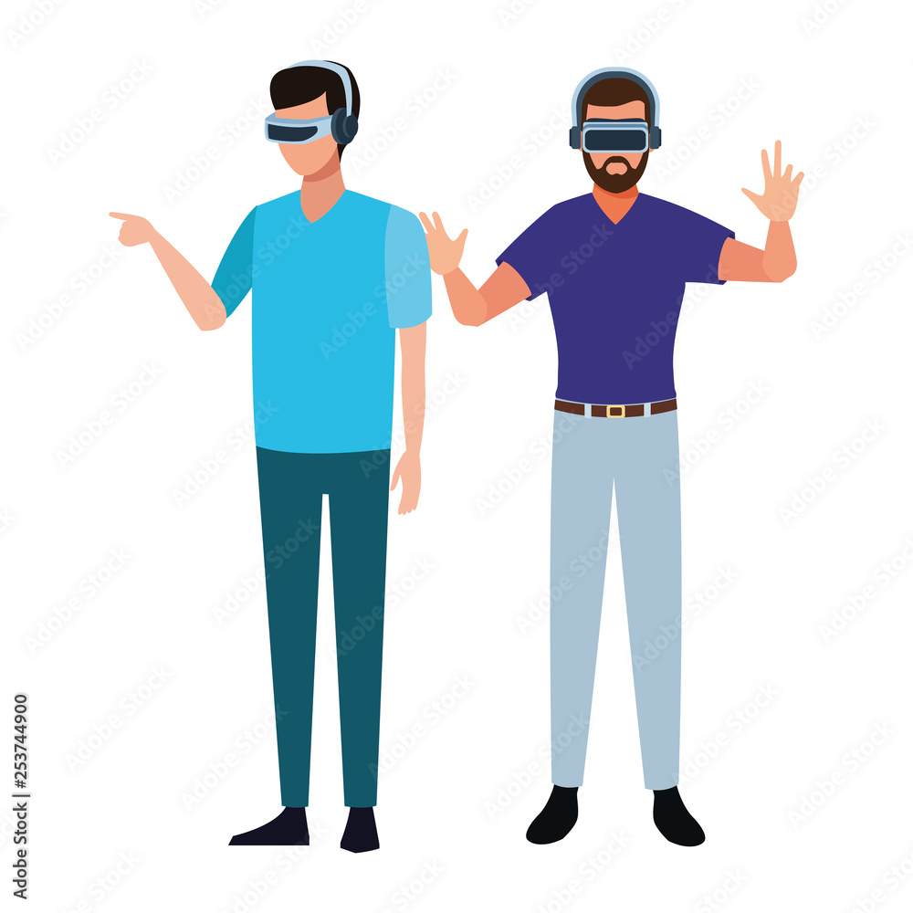People playing with virtual reality glasses People playing with virtual reality glasses