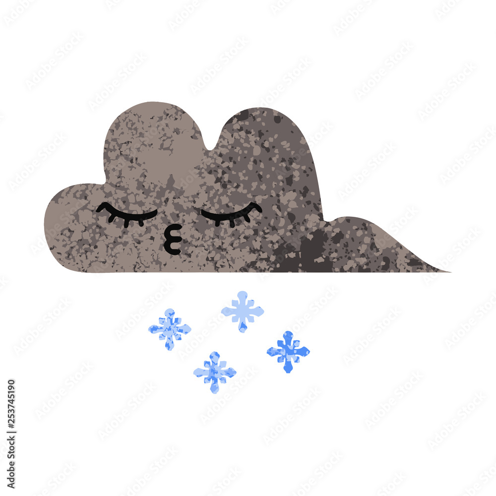 retro illustration style cartoon storm snow cloud retro illustration style cartoon storm snow cloud