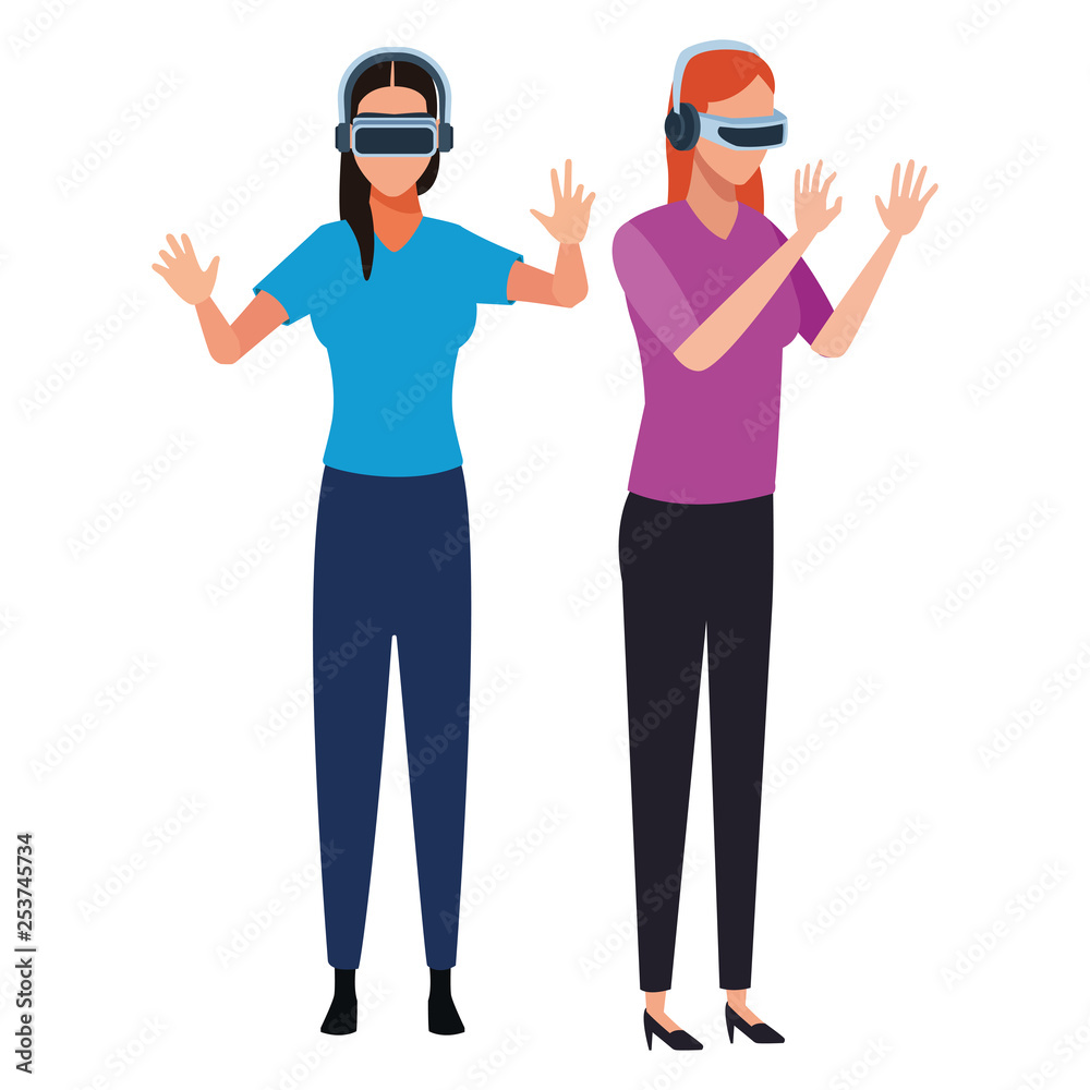 People playing with virtual reality glasses People playing with virtual reality glasses