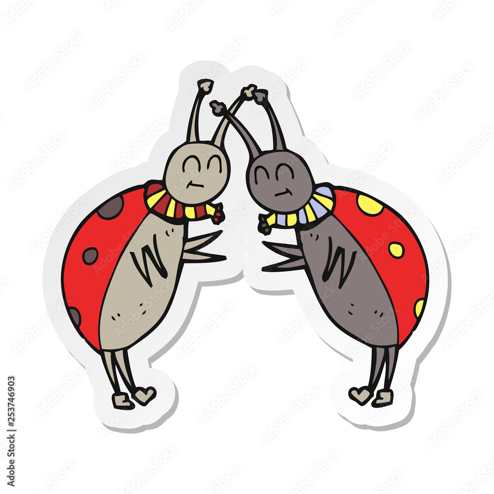 Fototapeta premium sticker of a cartoon ladybugs greeting