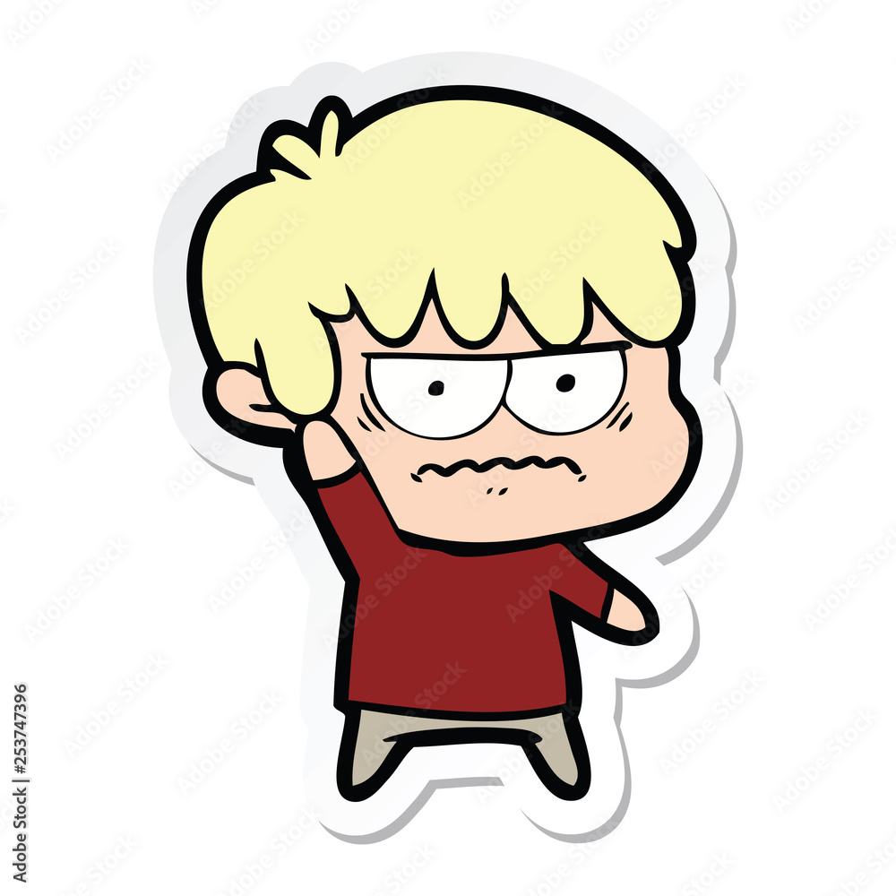 sticker of a annoyed cartoon boy