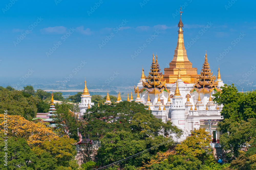 Golden pagodas is on Sagaing Hill, Myanmar. View frm the top of this hill, Myanmar.