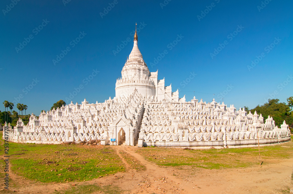 White pagoda of Hsinbyume aka Taj Mahal of Myanmar located in Mingun, Mandalay.