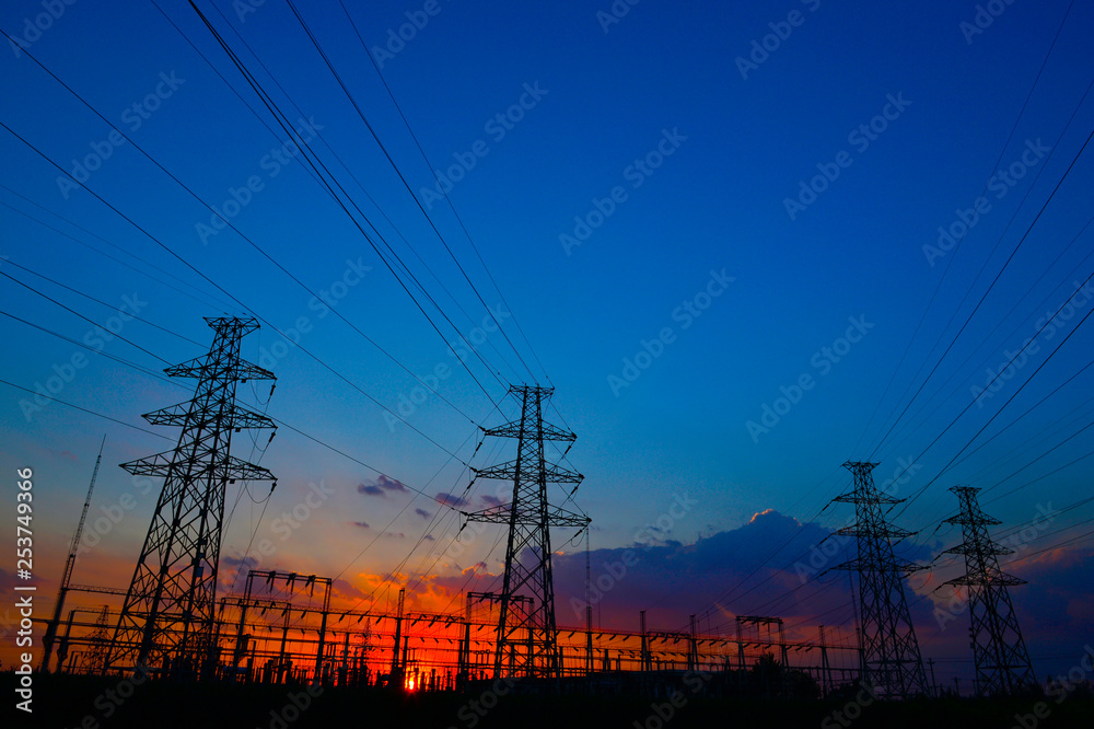 Fototapeta premium The power supply facilities of contour in the evening