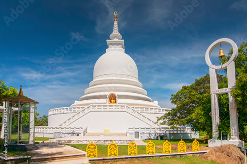 Japanese Peace Pagoda In Rumassala, Sri Lanka. The Japanese Peace Pagoda Near Unawatuna Is A Beautiful Shrine With Amazing Views Across Indian Ocean And Galle Dutch Fort.