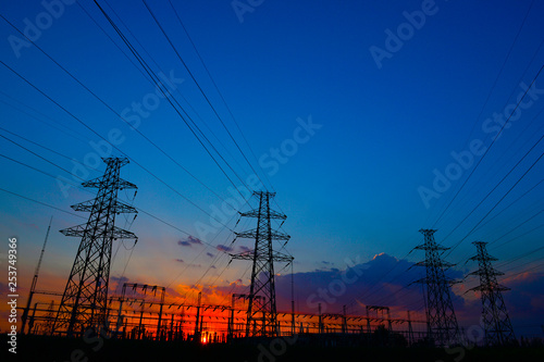 The power supply facilities of contour in the evening