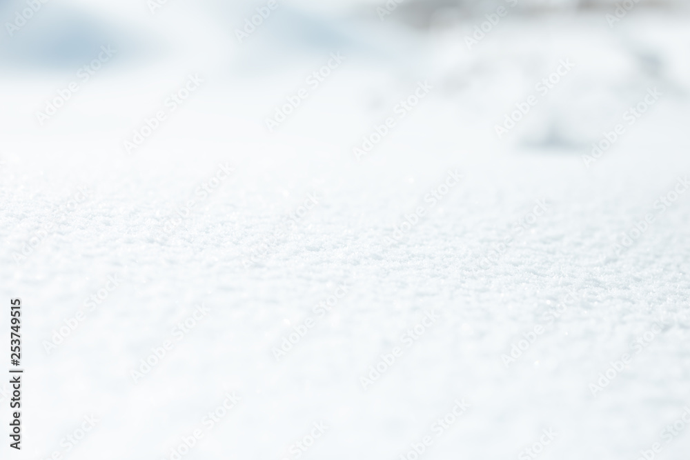 Snowy surface as background white snow selected focus