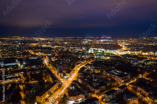 Aerial view of the night cityscape of Kaliningrad, Russia © castenoid
