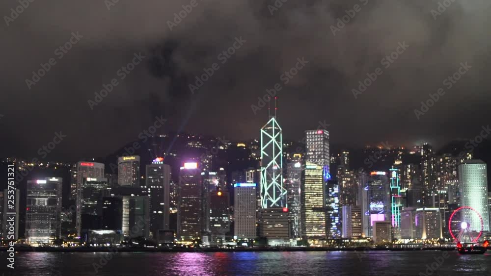 Handheld shot of Hong Kong skyline light show from Kowloon side Handheld shot of Hong Kong skyline light show from Kowloon side