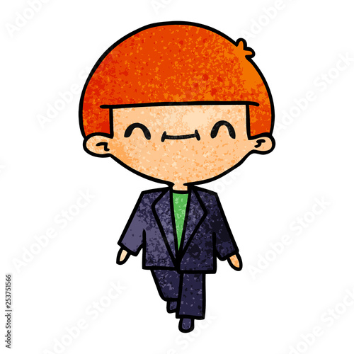 textured cartoon of cute kawaii boy in suit