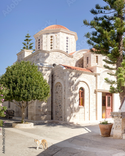 Big, light, stone temple on the island of Crete (Greece) photo