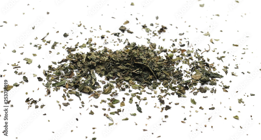 Dry, cut and sliced nettle pile, isolated on white background Dry, cut and sliced nettle pile, isolated on white background