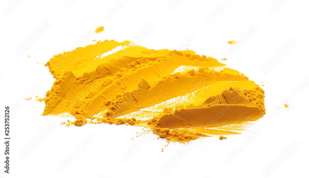 Turmeric powder pile isolated on white background Turmeric powder pile isolated on white background
