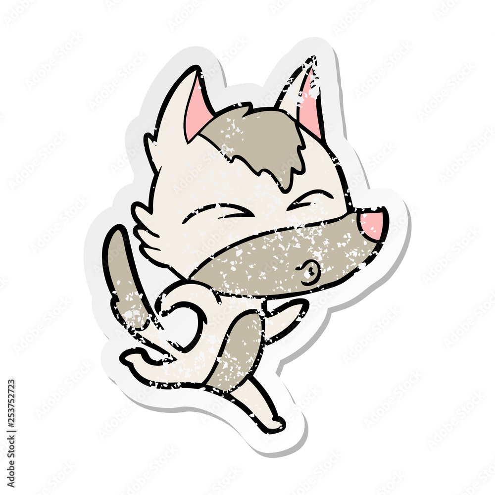 distressed sticker of a cartoon wolf running distressed sticker of a cartoon wolf running