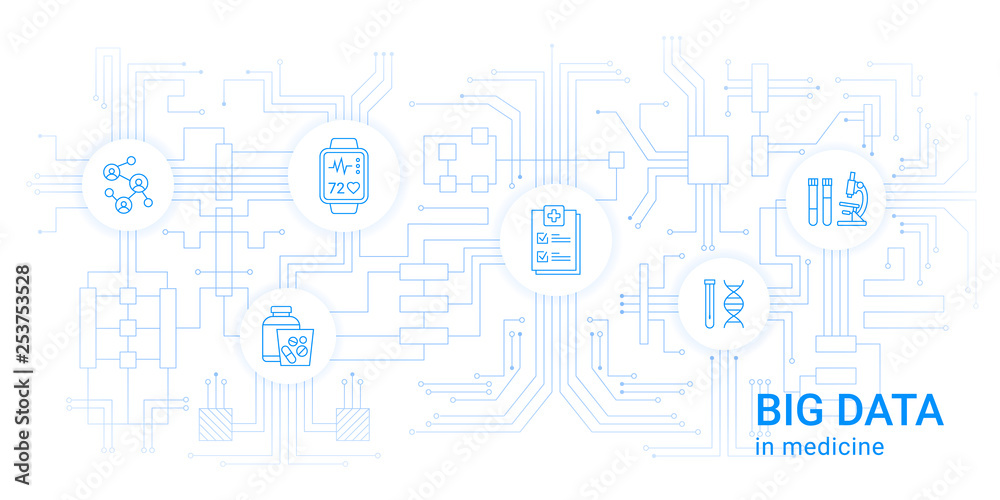 Fototapeta premium Big data in medicine. Medical information database cloud server healthy web technology.