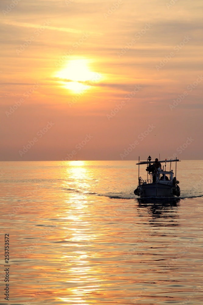 boat at sunset,  rovinj, Croatia, sunset, sea, boat, water, sun, sky, sunrise, ship, fishing, orange, evening, horizon, dusk, silhouette, dawn, summer, nature, 