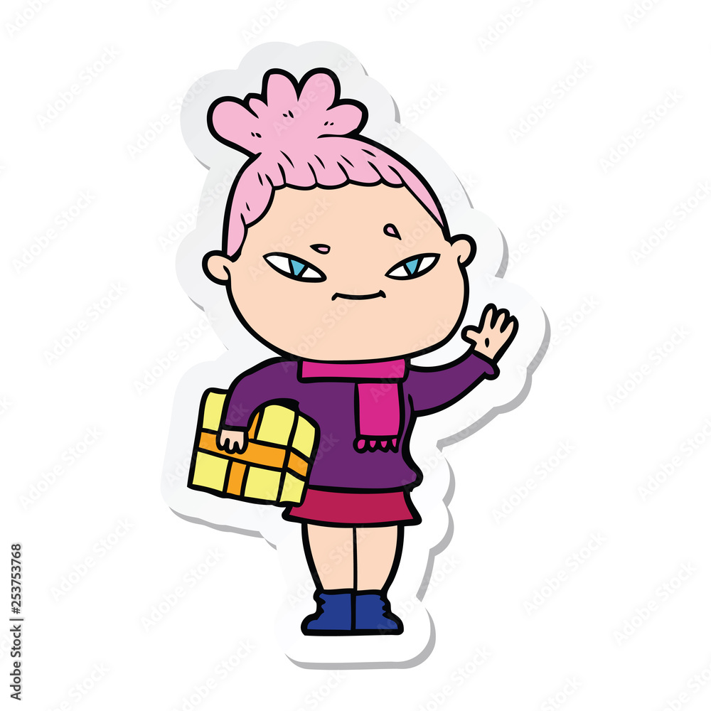 sticker of a cartoon woman