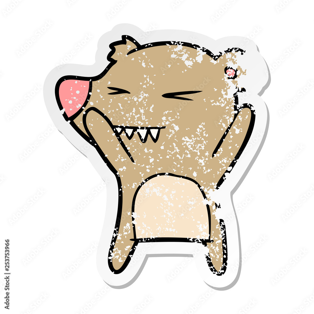 distressed sticker of a angry bear cartoon distressed sticker of a angry bear cartoon