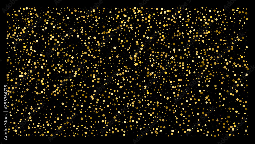 Golden polka dot small confetti on black background