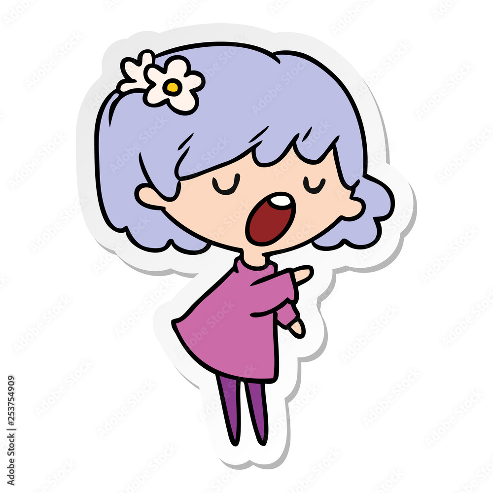 sticker cartoon of a cute kawaii girl sticker cartoon of a cute kawaii girl