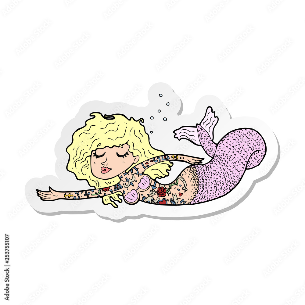 sticker of a cartoon mermaid covered in tattoos sticker of a cartoon mermaid covered in tattoos