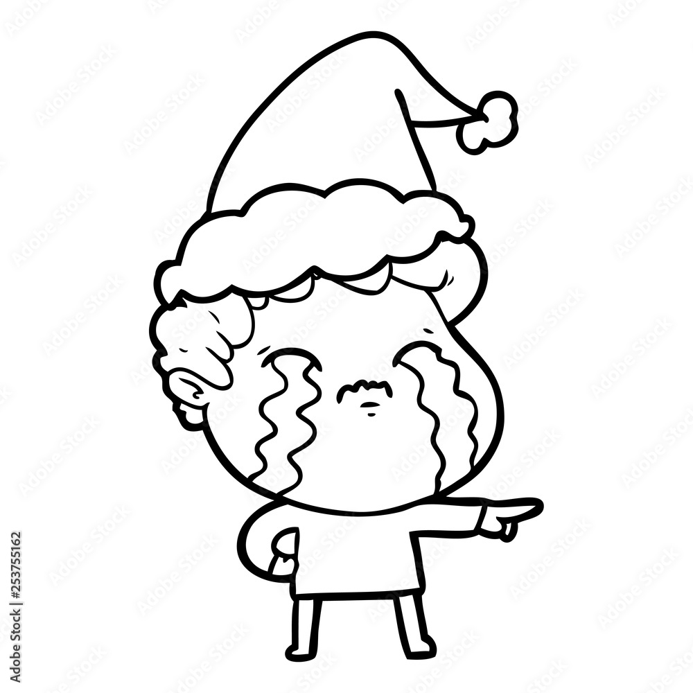 line drawing of a man crying wearing santa hat line drawing of a man crying wearing santa hat