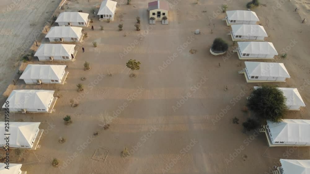 AERIAL Desert Camp near Jaisalmer Rajasthan India AERIAL Desert Camp near Jaisalmer Rajasthan India