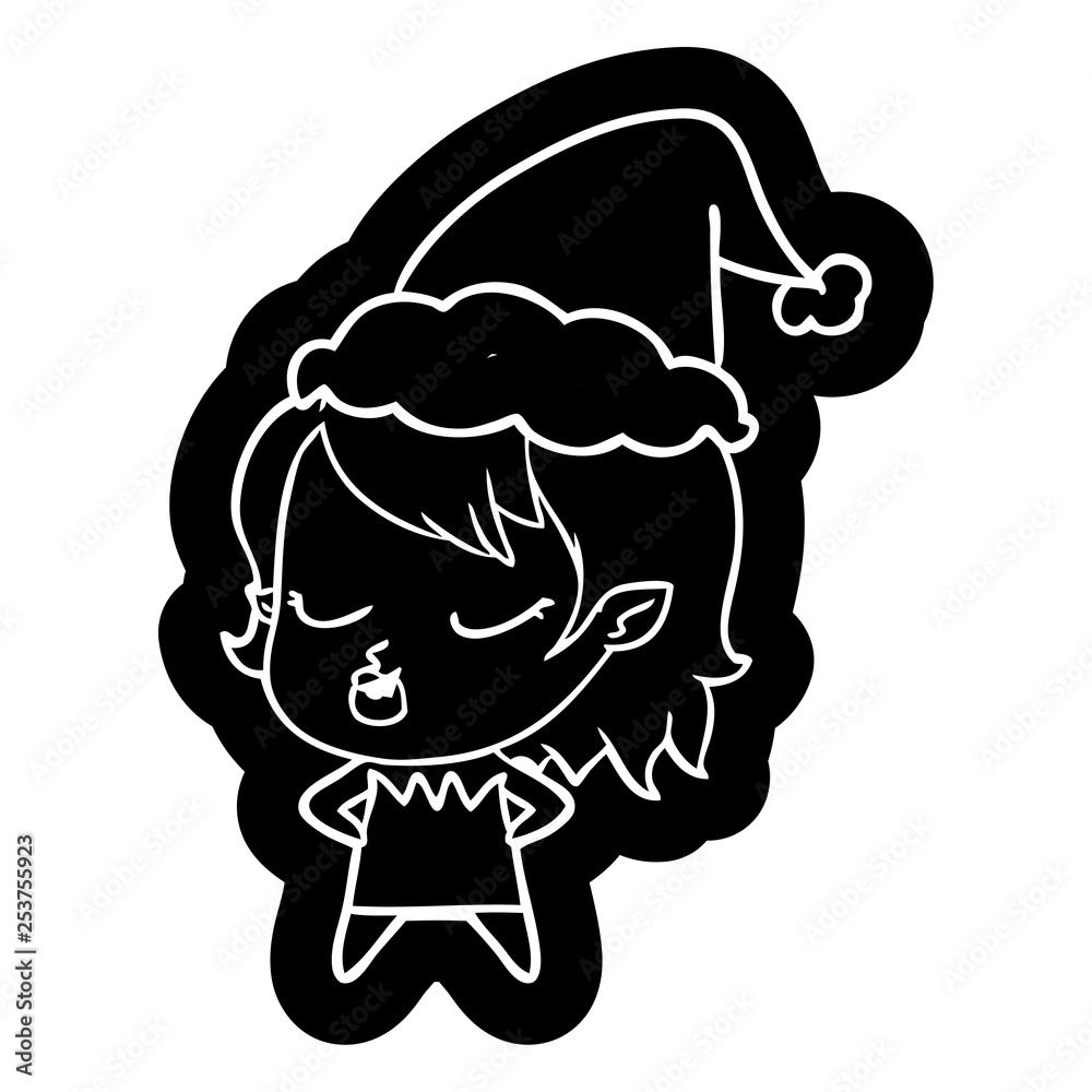 cute cartoon icon of a vampire girl wearing santa hat