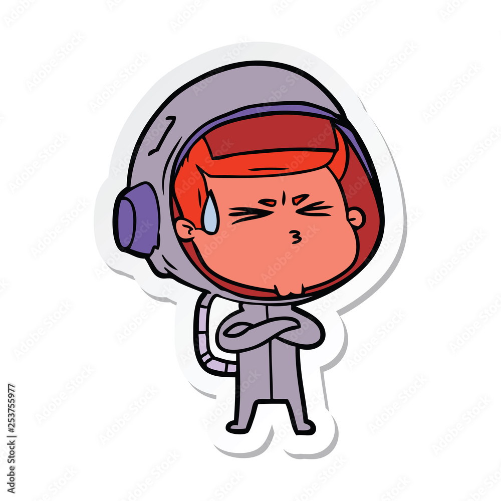 sticker of a cartoon stressed astronaut sticker of a cartoon stressed astronaut