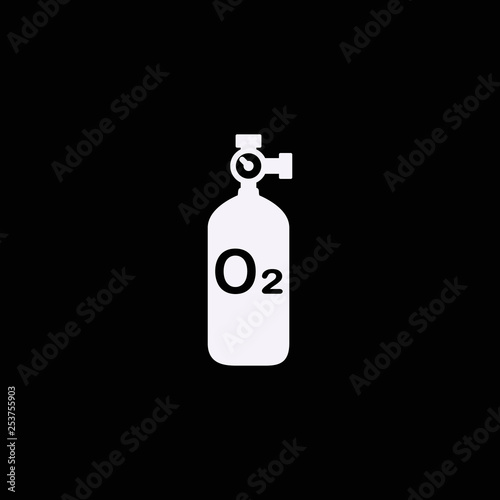 Oxygen icon. Black filled vector illustration. Oxygen symbol on black background. Can be used in web and mobile.