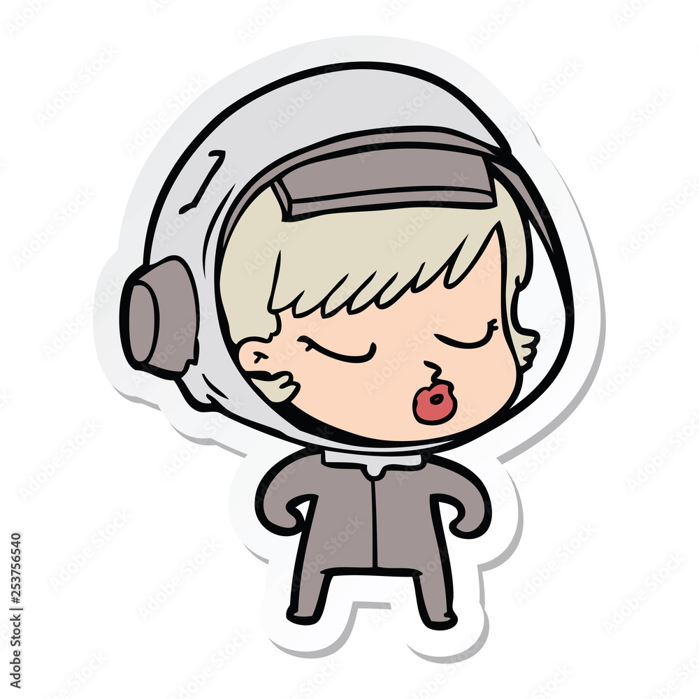 sticker of a cartoon pretty astronaut girl sticker of a cartoon pretty astronaut girl