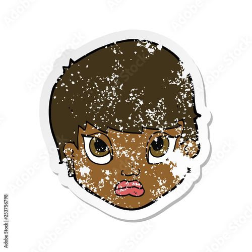 retro distressed sticker of a cartoon sulking woman