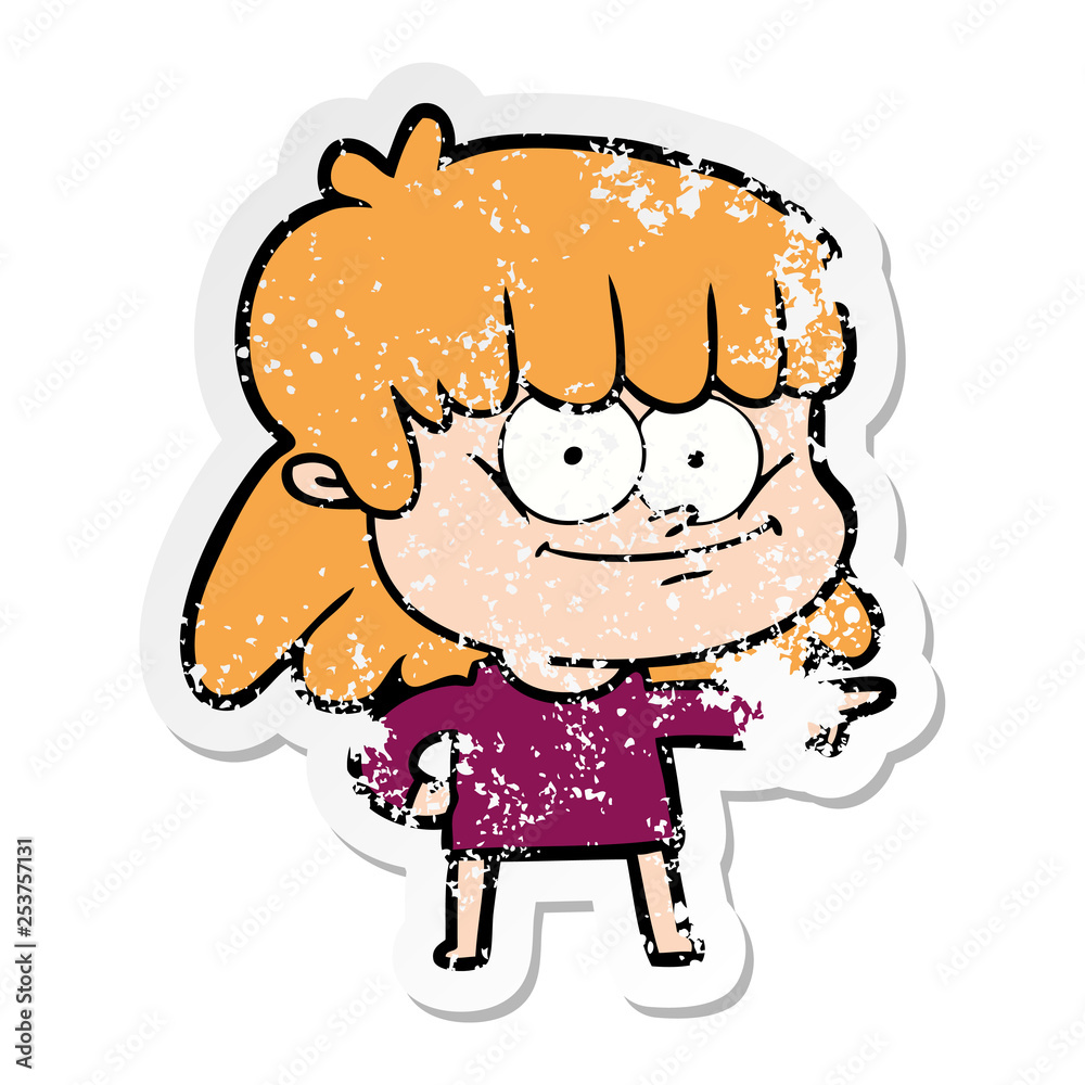 Fototapeta premium distressed sticker of a cartoon girl smiling