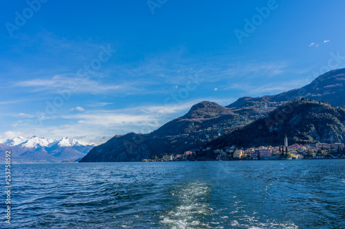 Italy  Bellagio  Lake Como with snow capped alps mountain