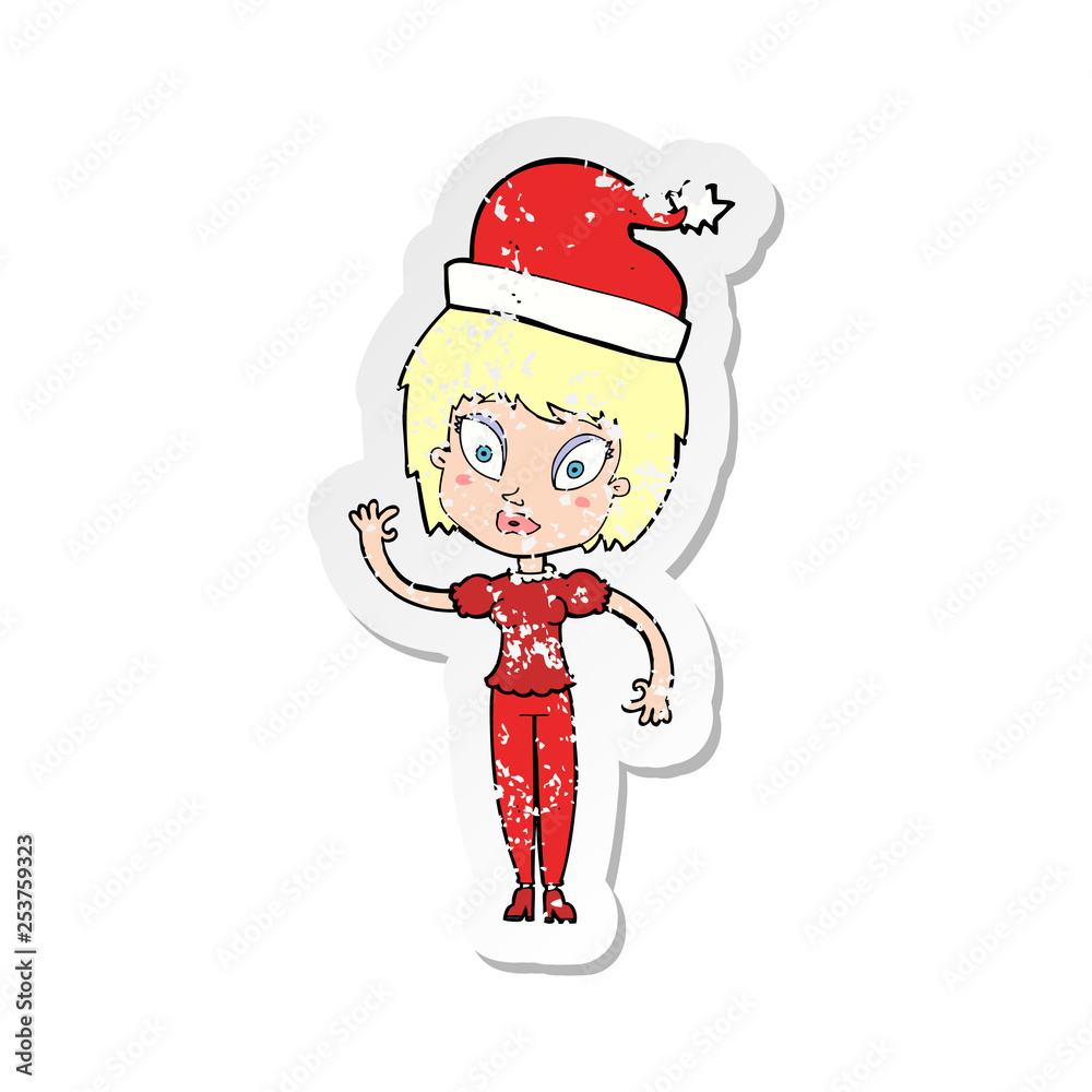 Obraz premium retro distressed sticker of a cartoon woman ready for christmas