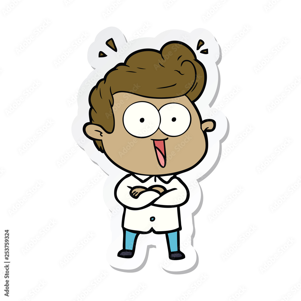 sticker of a cartoon excited man sticker of a cartoon excited man