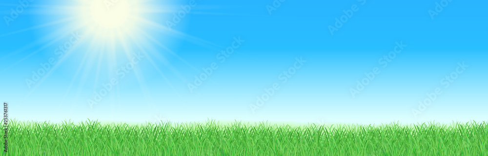 Naklejka 青い空 太陽の光 草原の風景