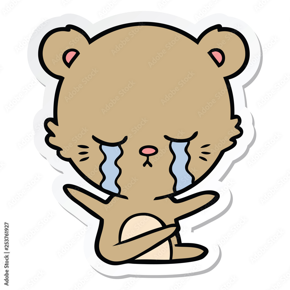 sticker of a crying cartoon bear sticker of a crying cartoon bear