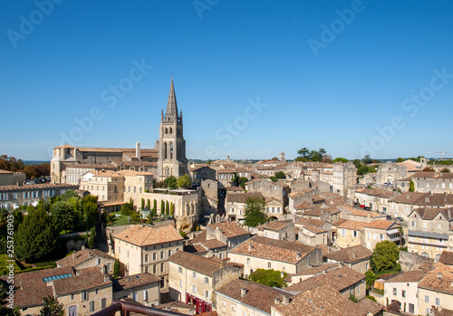 Panoramic view of St Emilion, France. St Emilion is one of the principal red wine areas of Bordeaux and very popular tourist destination.