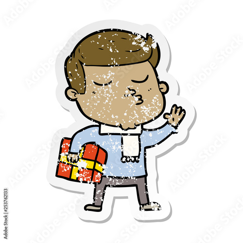 distressed sticker of a cartoon model guy pouting