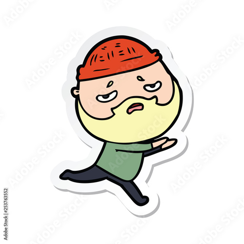 sticker of a cartoon worried man with beard