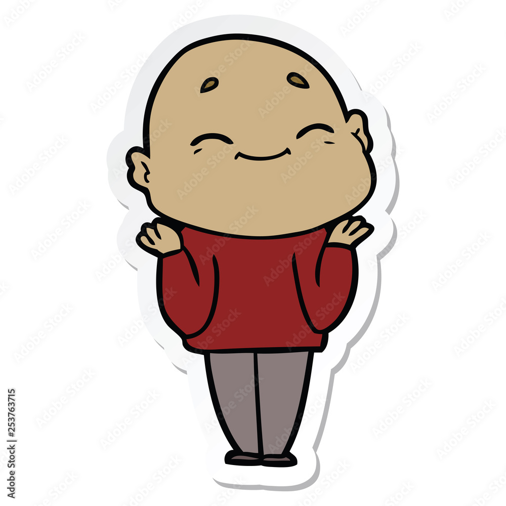 sticker of a happy cartoon bald man sticker of a happy cartoon bald man