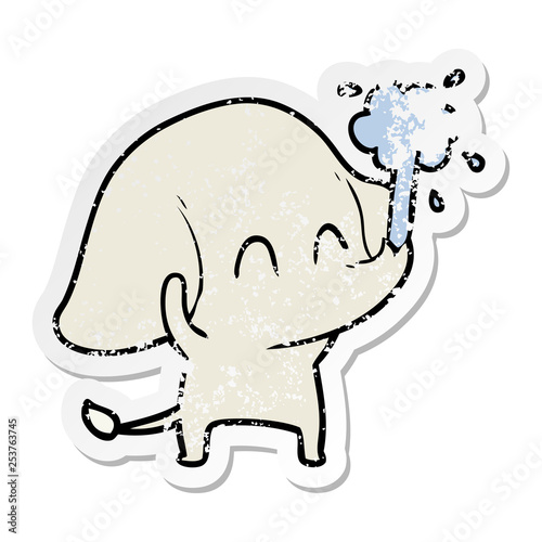distressed sticker of a cute cartoon elephant spouting water