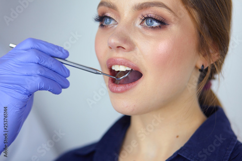 beautiful girl at the reception at the dentist