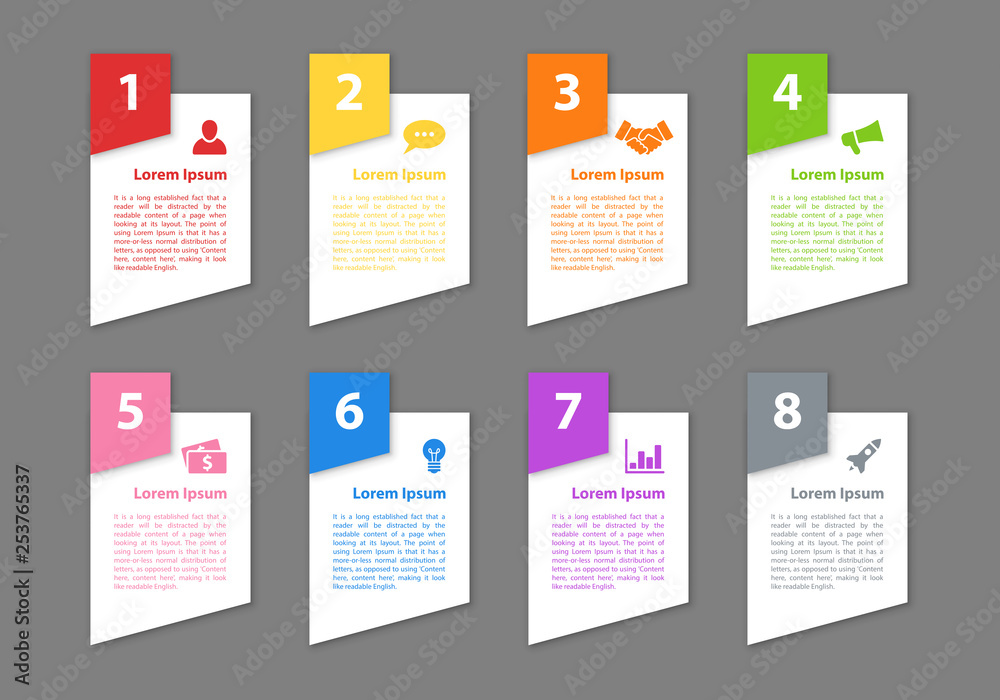 Infographic design business concept vector illustration with 8 steps or options or processes represent work flow or diagram Infographic design business concept vector illustration with 8 steps or options or processes represent work flow or diagram