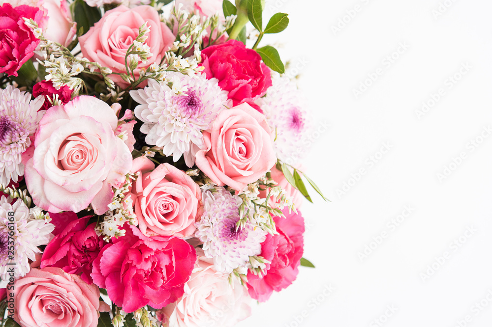 Bouquet of flowers. Beautiful flowers for valentines and wedding scene. Valentines and 8 March Mother Women's Day concept.