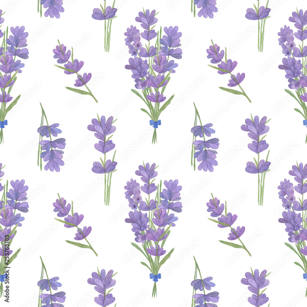 Hand drawn watercolor lavender flowers, seamless pattern on the white  background, lavender flowers watercolor illustration, symbol of French  Provence Stock Illustration | Adobe Stock