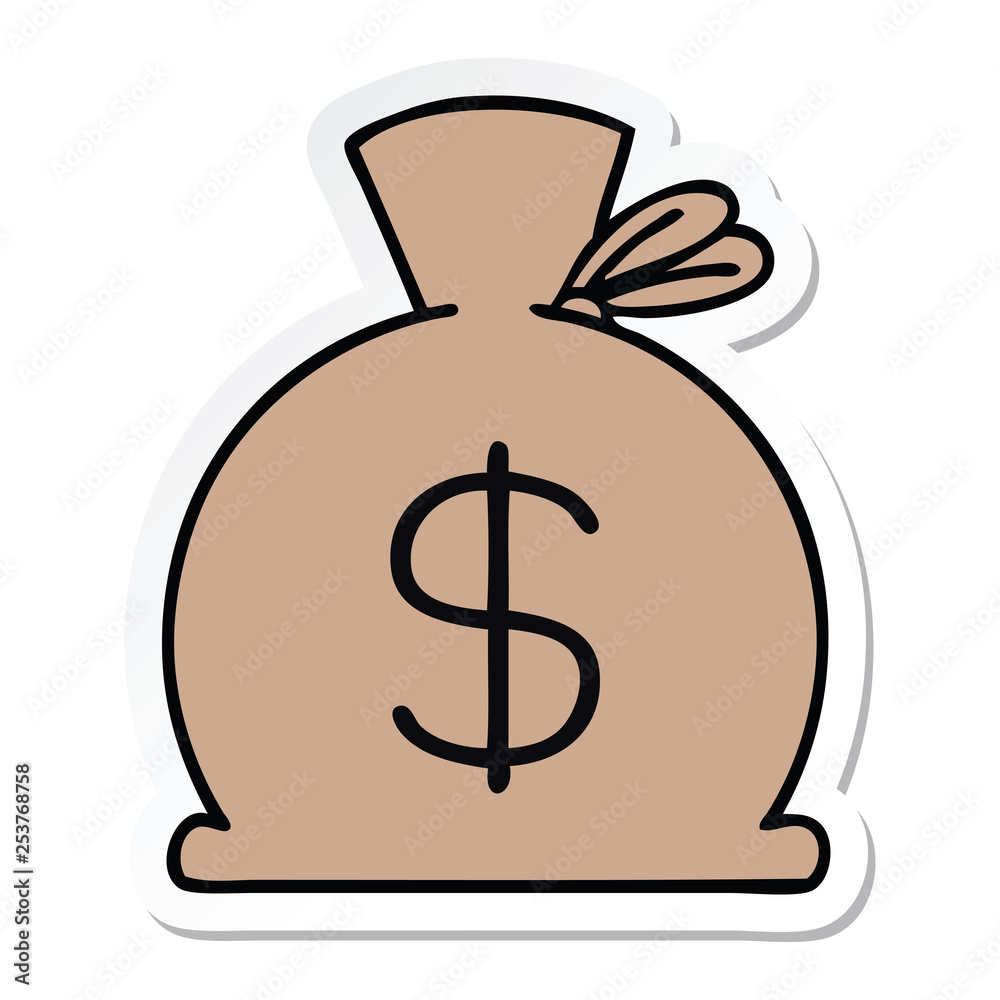 sticker of a cute cartoon bag of money sticker of a cute cartoon bag of money